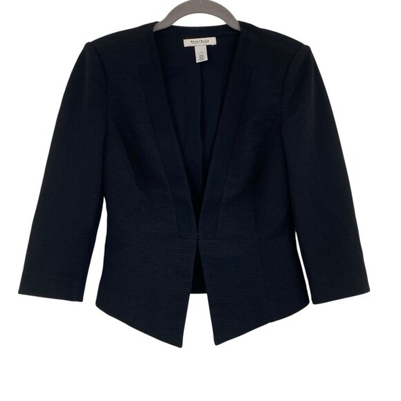 White Black House Market WHBM Black Open Front Textured 3/4 Sleeve Blazer Size 2 - Picture 1 of 11